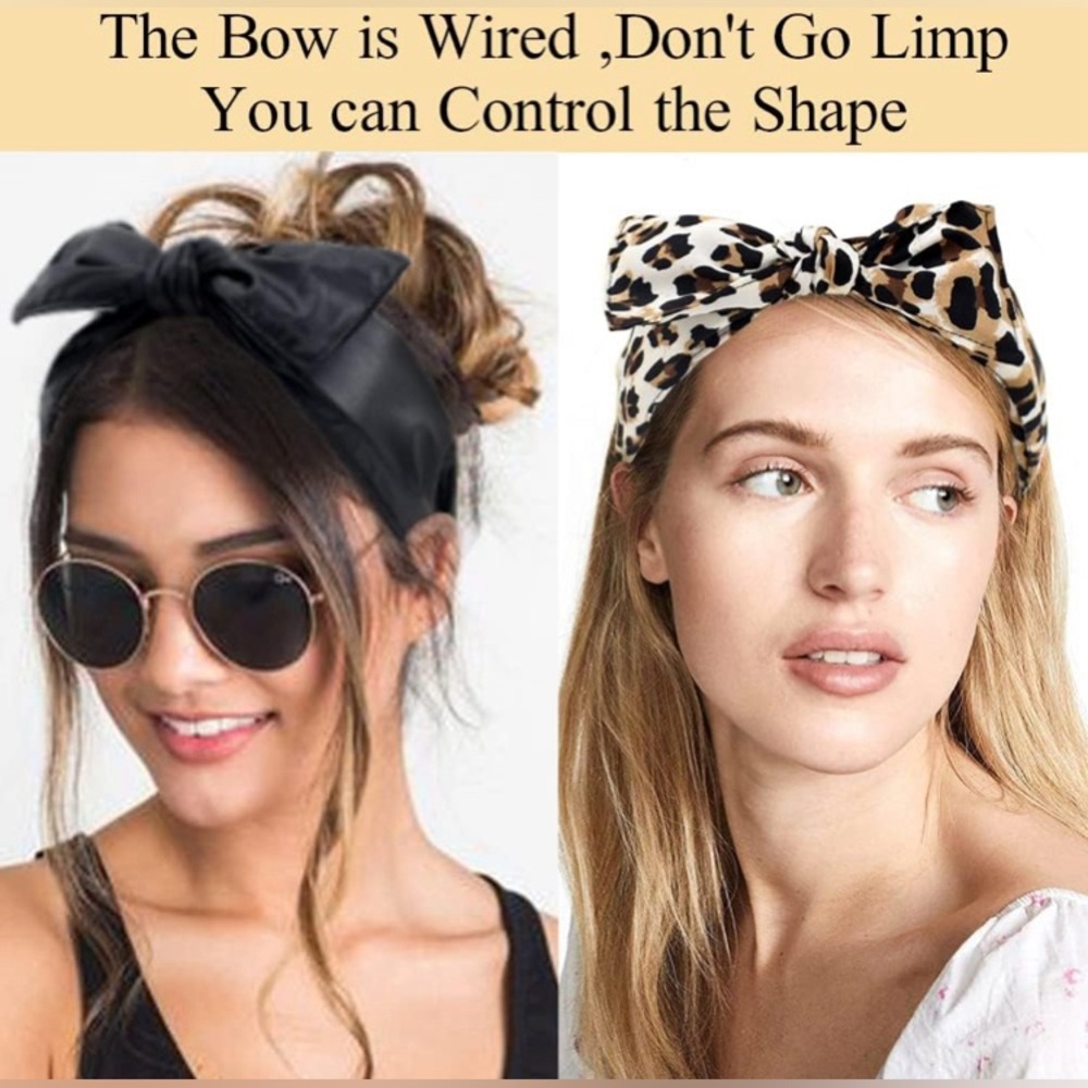 Leopard and Black Leather Bow Headbands - Picture 3 of 6